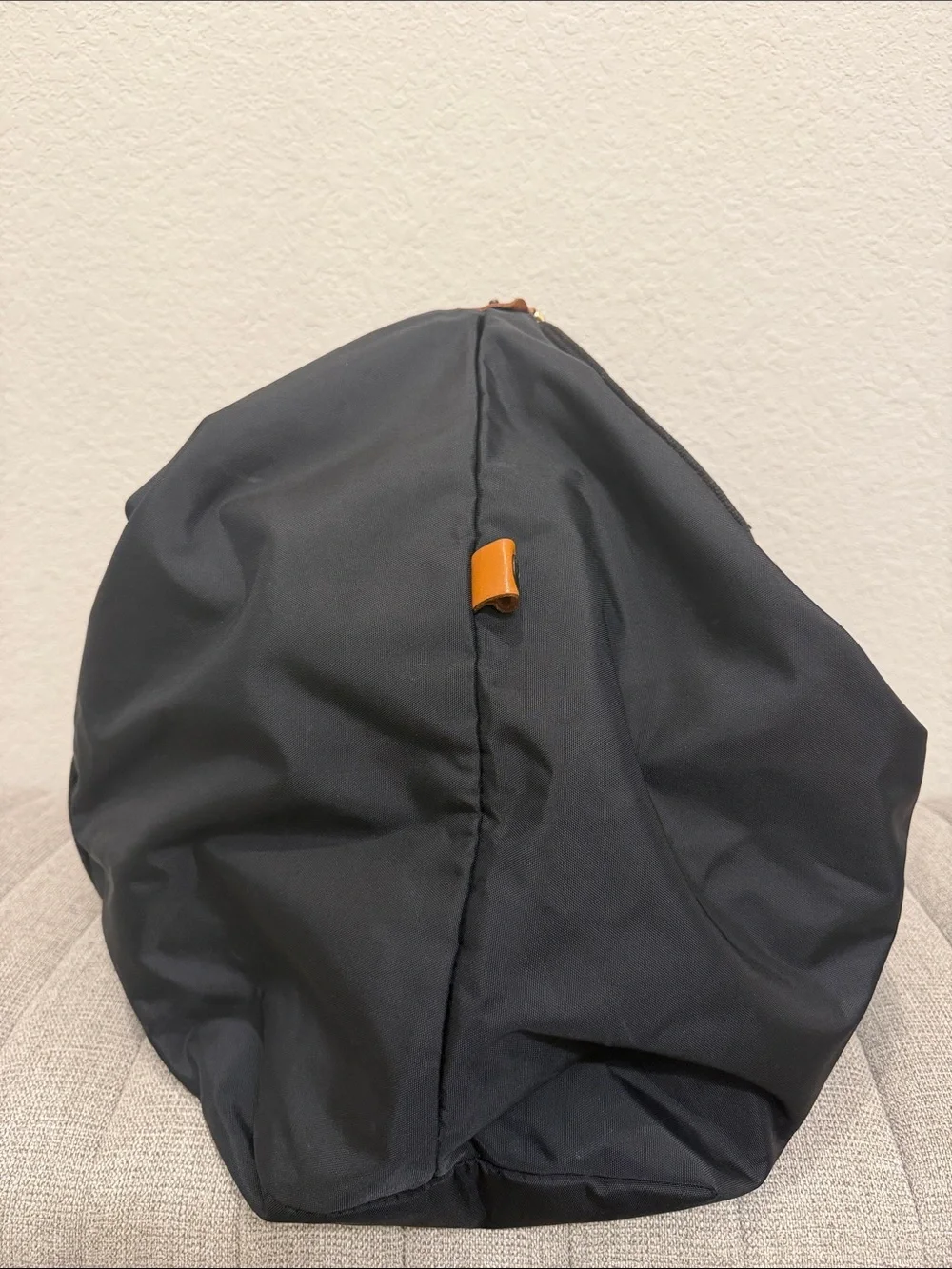Longchamp Black Duffel Bag with Brown Leather Trim